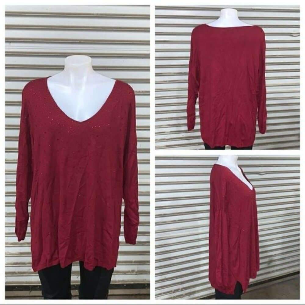 Roz & Ali red long sleeve top with rhinestones